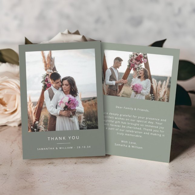 Minimalt enkelt tack för bröllop 2 bilder kort (Skapare uppladdad)