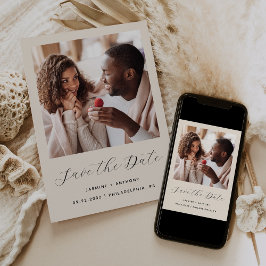 Minimalt ett fotoskript Beige Spara Datumet