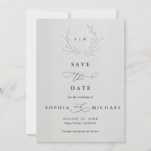 Minimalt falskt blindpräglat bomull Save The Date Spara Datumet