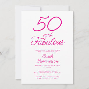Minimalt femtio fantastiskt rosa 50-årsfest inbjudningar