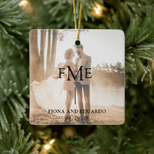 Minimalt fet monogram fotomodern julgransprydnad keramik