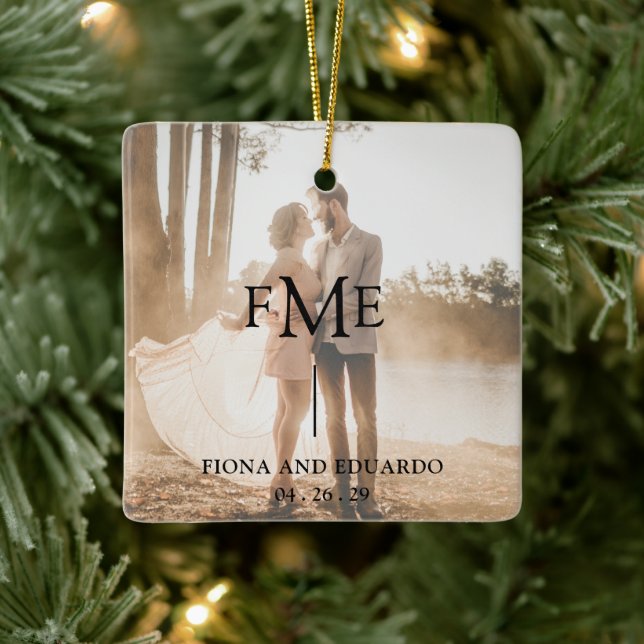 Minimalt fet monogram fotomodern julgransprydnad keramik (Träd)