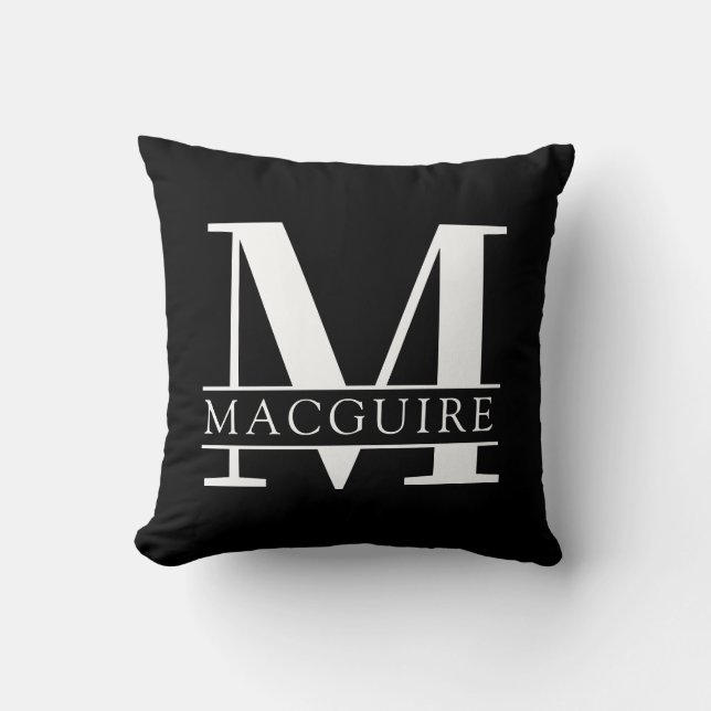 Minimalt fet Monogram med Namn| Svart Kudde (Framsida)