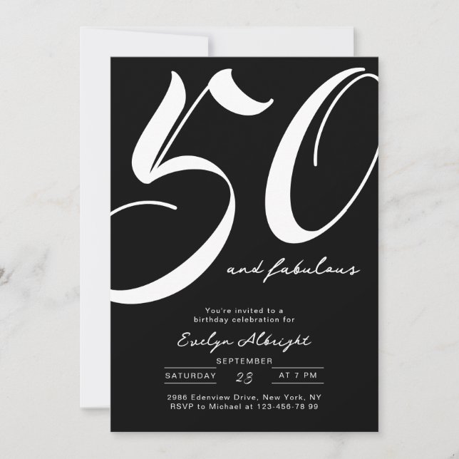 Minimalt Fifty and Fabulous 50-årsfest Inbjudningar (Framsida)