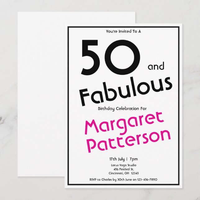 Minimalt Fifty and Fabulous 50-årsfest Inbjudningar (Fram/baksida)