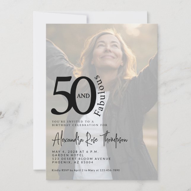 Minimalt Fifty and Fabulous Foto 50-årsdag Inbjudningar (Framsida)