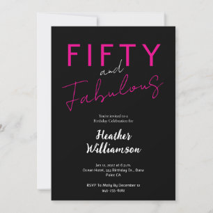 Minimalt Fifty and Fabulous Rosa 50-årsfirande Inbjudningar