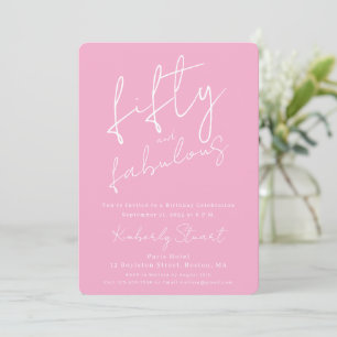 Minimalt Fifty & Fabulous 50-årsmanus Rosa Födelse Inbjudningar