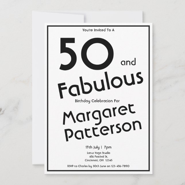 Minimalt Fifty och fantastiskt 50-årsfirande Inbjudningar (Framsida)