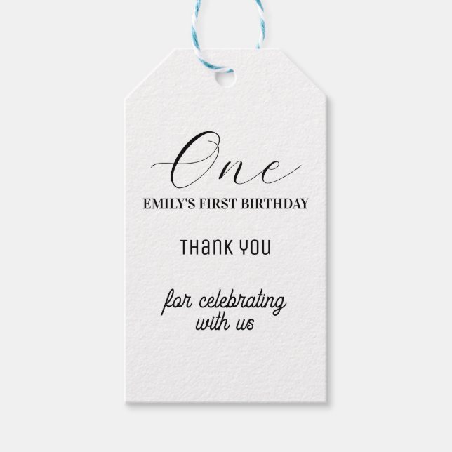 Minimalt födelsedagskort med foto presentetikett (Framsidan)