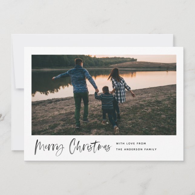 Minimalt foto för god jul Modern Penselskript Julkort (Framsida)