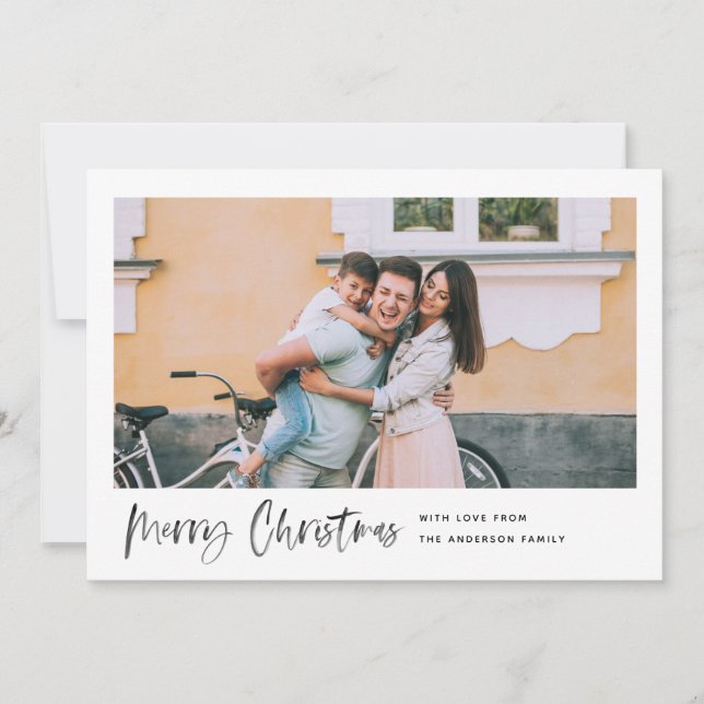 Minimalt foto för god jul Modern Penselskript Julkort (Framsida)