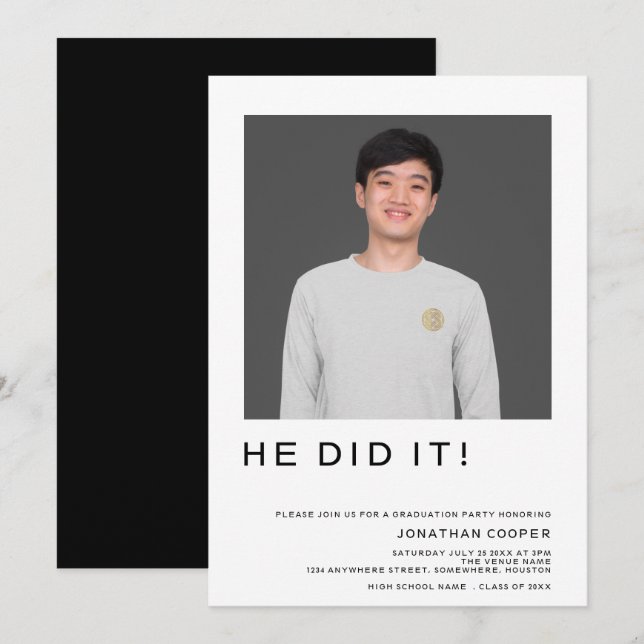 Minimalt foto han gjorde det svarta vita Studenten Inbjudningar (Fram/baksida)