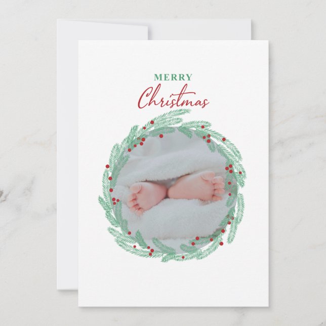 Minimalt foto-Helgdag för grönt andedräkt Julkort (Framsida)