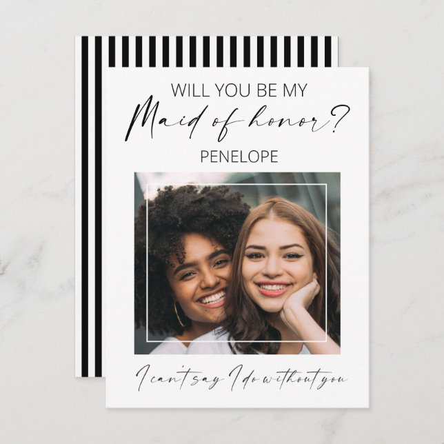 Minimalt foto | Kommer du att vara min Maid of hon (Fram/baksida)