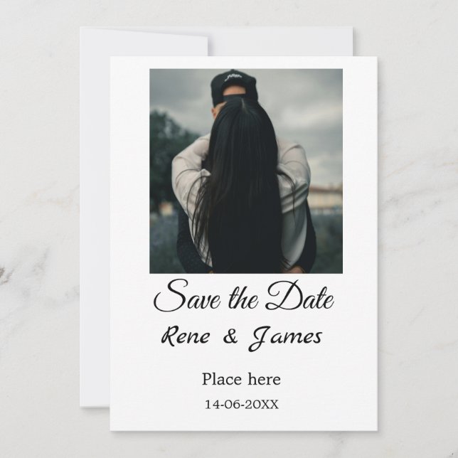 Minimalt foto vitt svart klassiskt elegant spara d inbjudningar (Framsida)