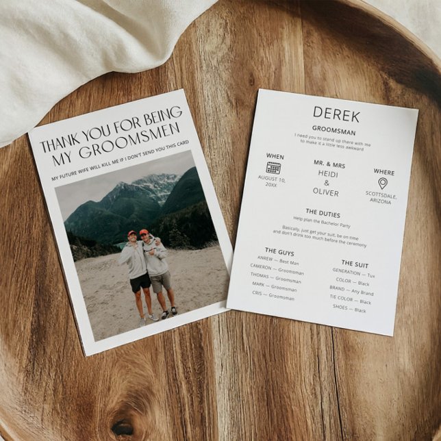 Minimalt fotokort Frieri begäran Groomsman Info Ca Inbjudningar (Minimal Photo Proposal Request Groomsman Info Card)