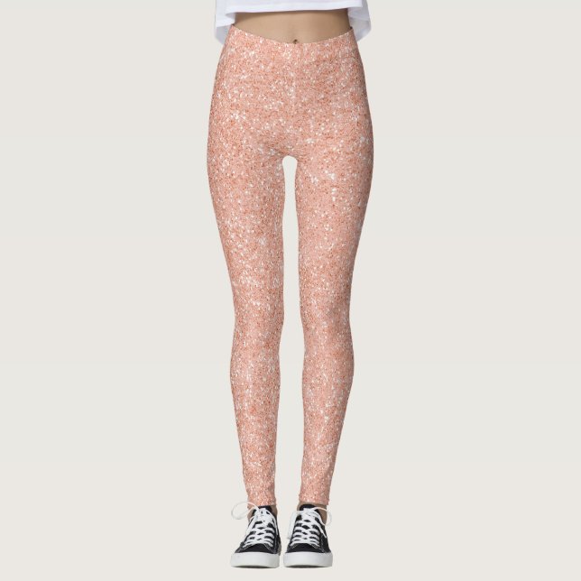 Minimalt glam rosa ros Guld Peach Sparkly Glitter Leggings (Framsida)