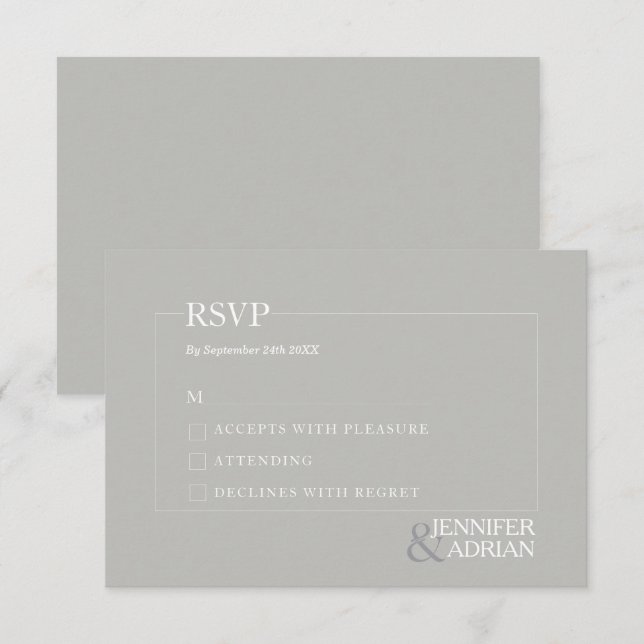 Minimalt Granite Grått Modern Bröllop OSA Card Inbjudningar (Fram/baksida)