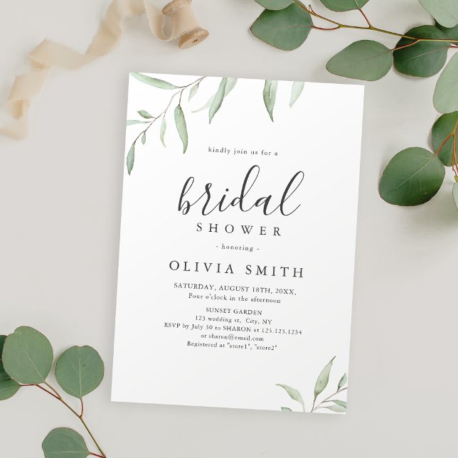 Minimalt grönt kalligrafi rustik bröllopsdusch inbjudningar (Minimal greenery calligraphy rustic bridal shower invitation)