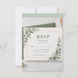 Minimalt Grönt RSVP-kort, Botanisk Bröllopsrespons OSA Kort