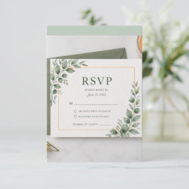 Minimalt Grönt RSVP-kort, Botanisk Bröllopsrespons OSA Kort