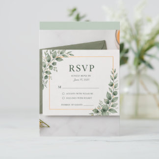 Minimalt Grönt RSVP-kort, Botanisk Bröllopsrespons OSA Kort