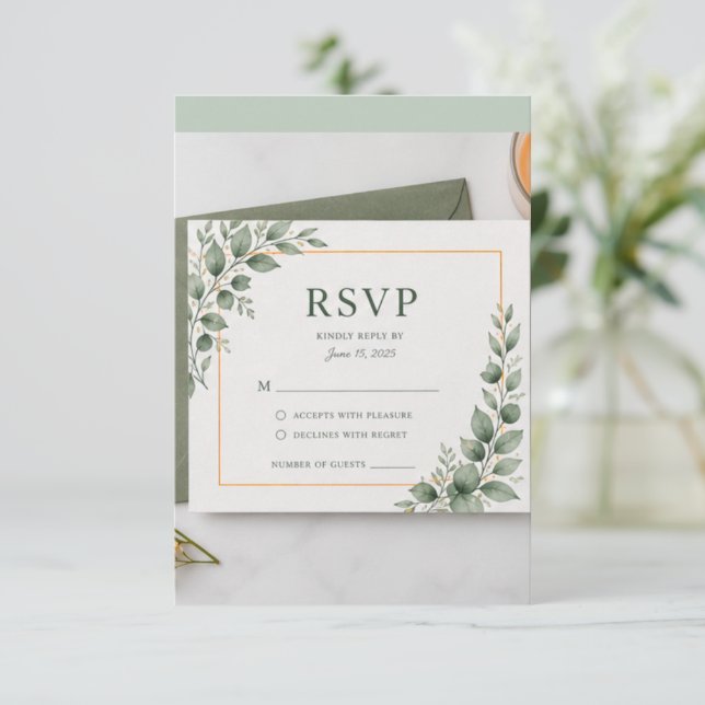 Minimalt Grönt RSVP-kort, Botanisk Bröllopsrespons OSA Kort (Stående Fram)