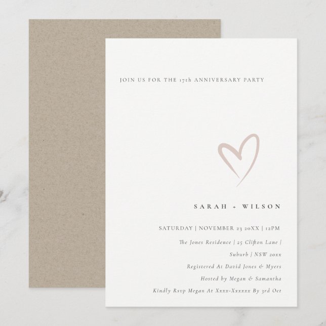 Minimalt  hjärta, årsdag Inbjudan (Fram/baksida)