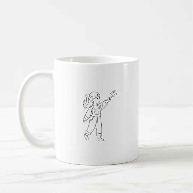 Minimalt Linjekonst Flickmugg | Fjäril Aesthetic C Kaffemugg (Vänster)