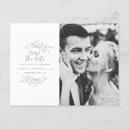 Minimalt lövverk + sparad datum med skrivstilstext meddelande vykort