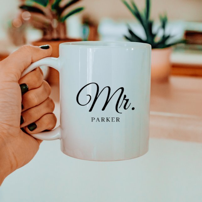 Minimalt manuskrift "Herr" Anpassat bröllopsparnam Kaffemugg (Skapare uppladdad)