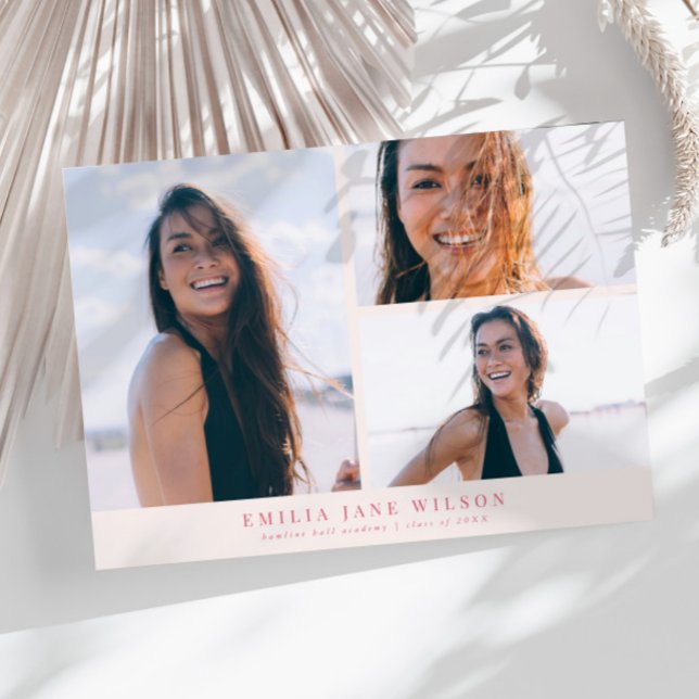 Minimalt meddelande om multifoto Studenten Rosa Inbjudningar (Skapare uppladdad)