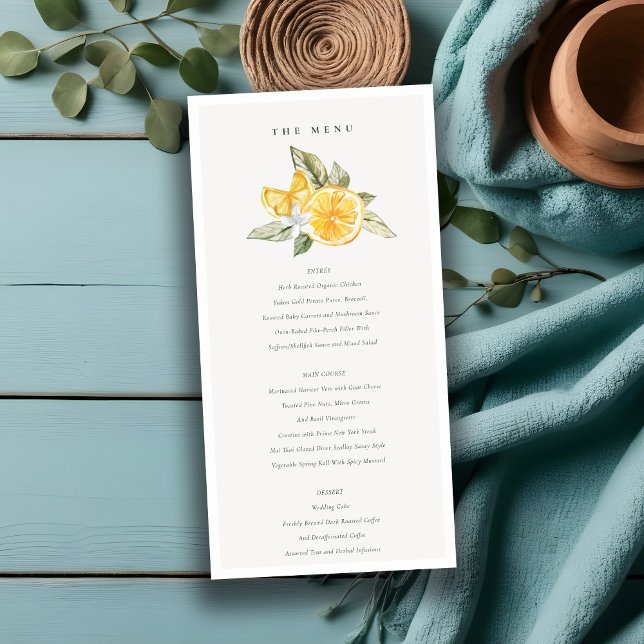 Minimalt Menykort för Lemon Boho Botanical Bröllop Tack Kort (Skapare uppladdad)