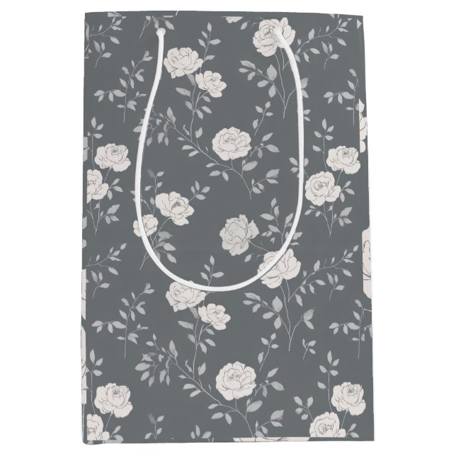 Minimalt mjukt grått ros vitt blommönster (Framsidan)