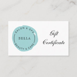 Minimalt Modern Aqua Salon Spa Gift-certifikat Rabattkort
