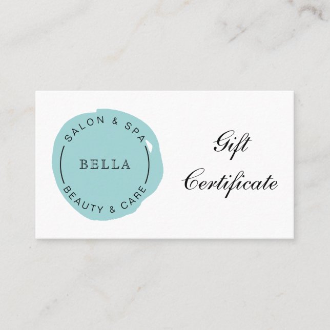 Minimalt Modern Aqua Salon Spa Gift-certifikat Rabattkort (Framsida)