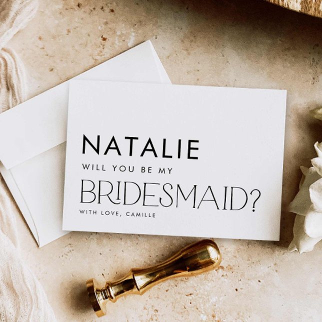 Minimalt Modern Bridesmaid Frieri kort (Simple Black and White Bridesmaid proposal card.)