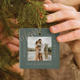 Minimalt Modern, gift & Merry Guld Script 2-foto Julgransprydnad Keramik