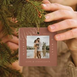 Minimalt Modern, gift & Merry Guld Script 2-foto Julgransprydnad Keramik