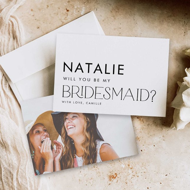 Minimalt Modern Photo Bridesmaid Frieri kort (Modern Minimal Photo Bridesmaid Proposal Card)