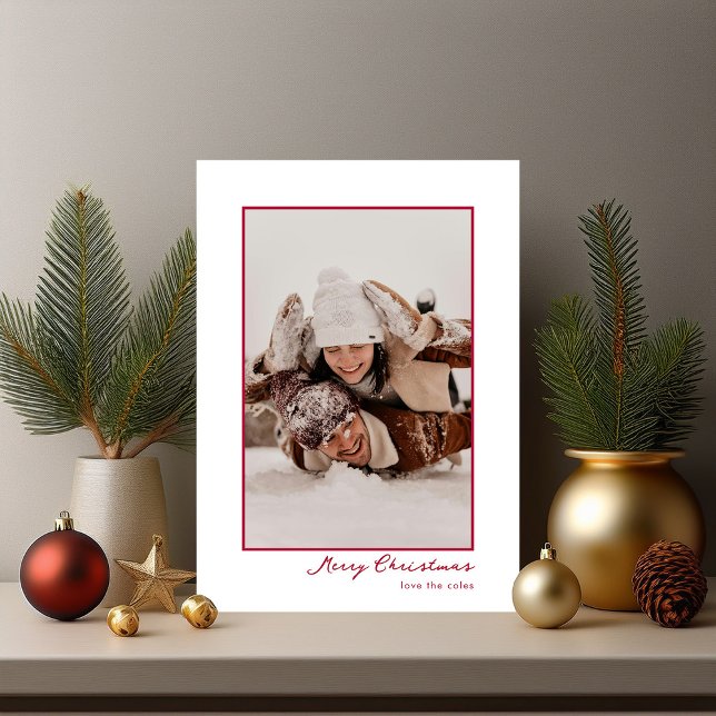 Minimalt Modern Red One Photo God jul Card Julkort (Skapare uppladdad)