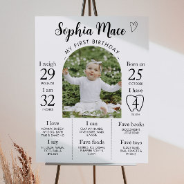 Minimalt modernt foto 1:a födelsedagsmilstolpe-tec poster