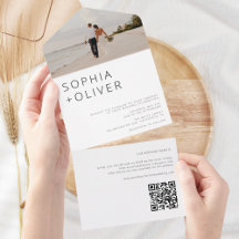 Minimalt modernt foto och QR-kod Bröllop