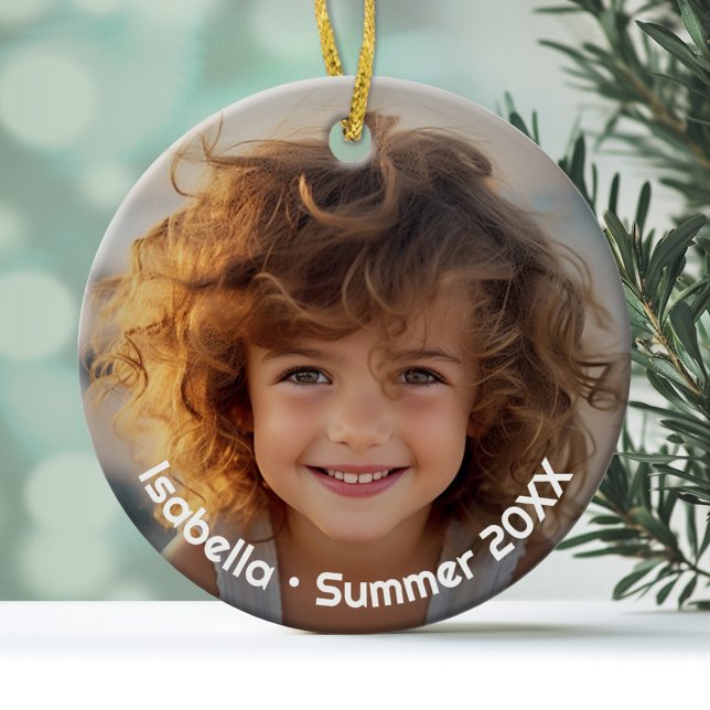 Minimalt modernt foto - Retro-text - privat Julgransprydnad Keramik (Personalized Photo Ornament)