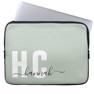 Minimalt modernt initialt monogram för Grönt Laptop Fodral