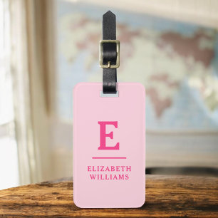 Minimalt modernt monogram för shock rosa bagagebricka