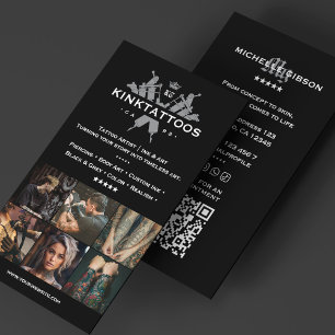 Minimalt modernt tatuerare Tattooist Black Grid Visitkort