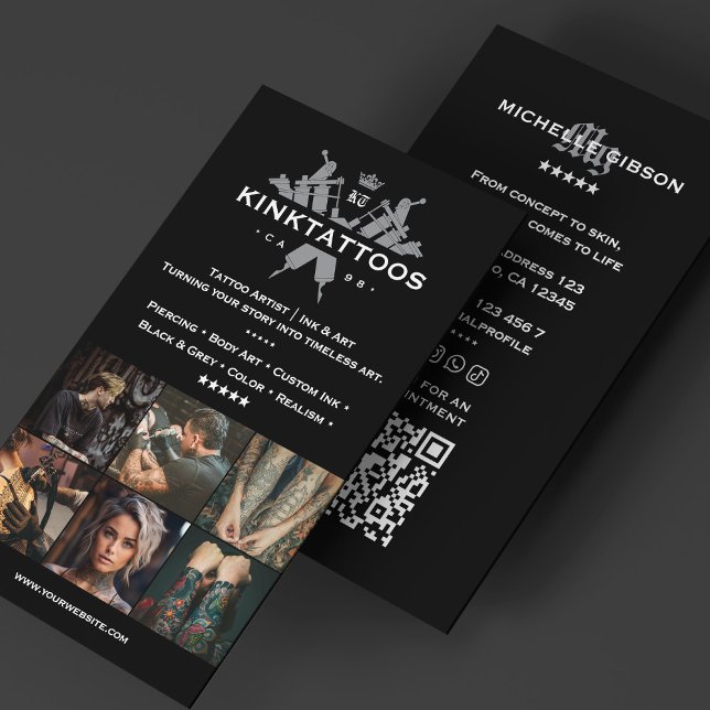 Minimalt modernt tatuerare Tattooist Black Grid Visitkort (Minimal Modern Tattoo Artist Tattooist Black Grid Business Card
)