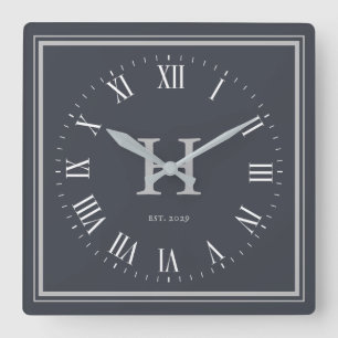 Minimalt monogram anchor-Grått Silver Fyrkantig Klocka
